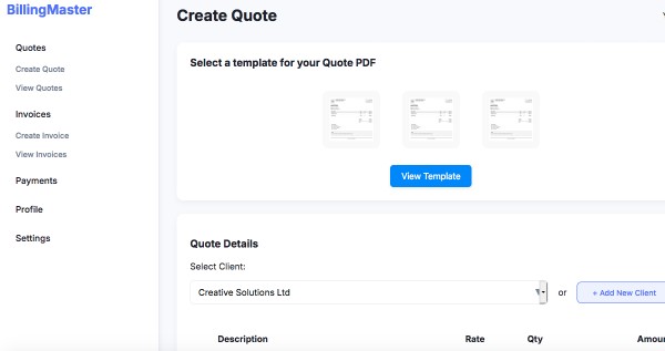 Software dashboard screenshot